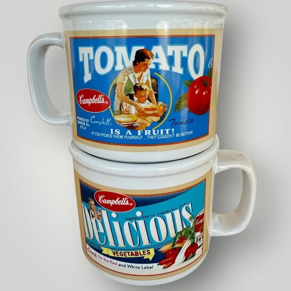 Campbell's Vintage Soup Mugs 2005 Set of 2 Collectible Houston Harvest 16 oz - Picture 4 of 10